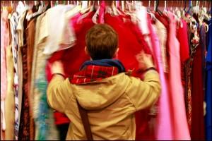 Jen attacks a vintage clothes rack