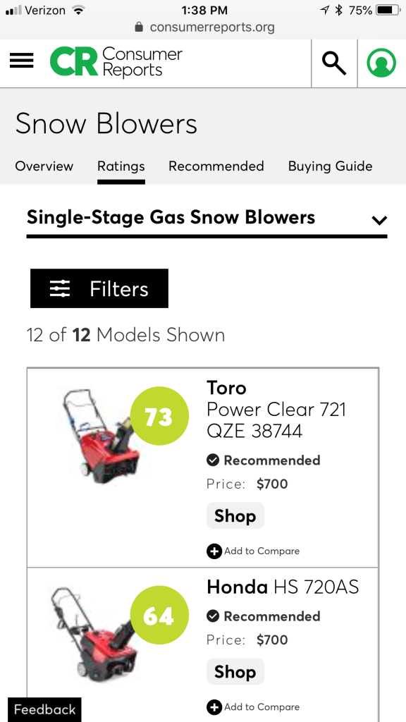 Snowblower Ratings