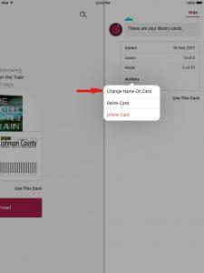 Screen shot showing how to add a name to a linked library card