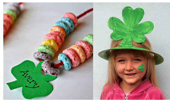 St. Pat's Cereal Necklace and Shamrock Hat Looking for some fun crafts for kids to celebrate St. Patrick’s Day? Don your green, and with the luck of the Irish, you can make and wear these fun crafts!  