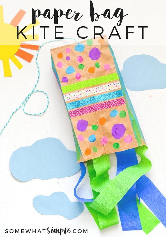 paper bag decorated with colorful polka dots and with attached streamers.