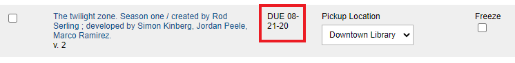 A screen capture of a Holds list highlighting the due date of the person in line before you.