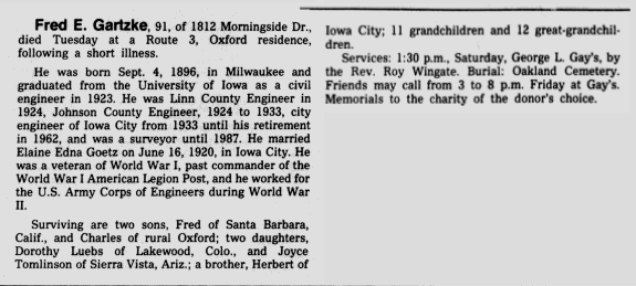Fred E. Gartzke Obituary 