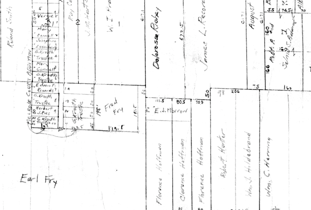 Clip of map two showing an example of the handwritten names.