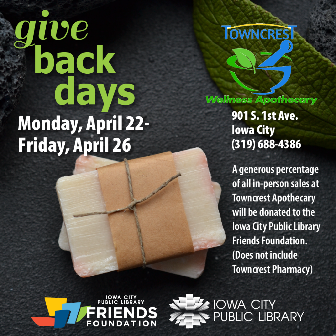 Graphic featuring handmade soap promoting Give Back Days at Towncrest Wellness Apothecary