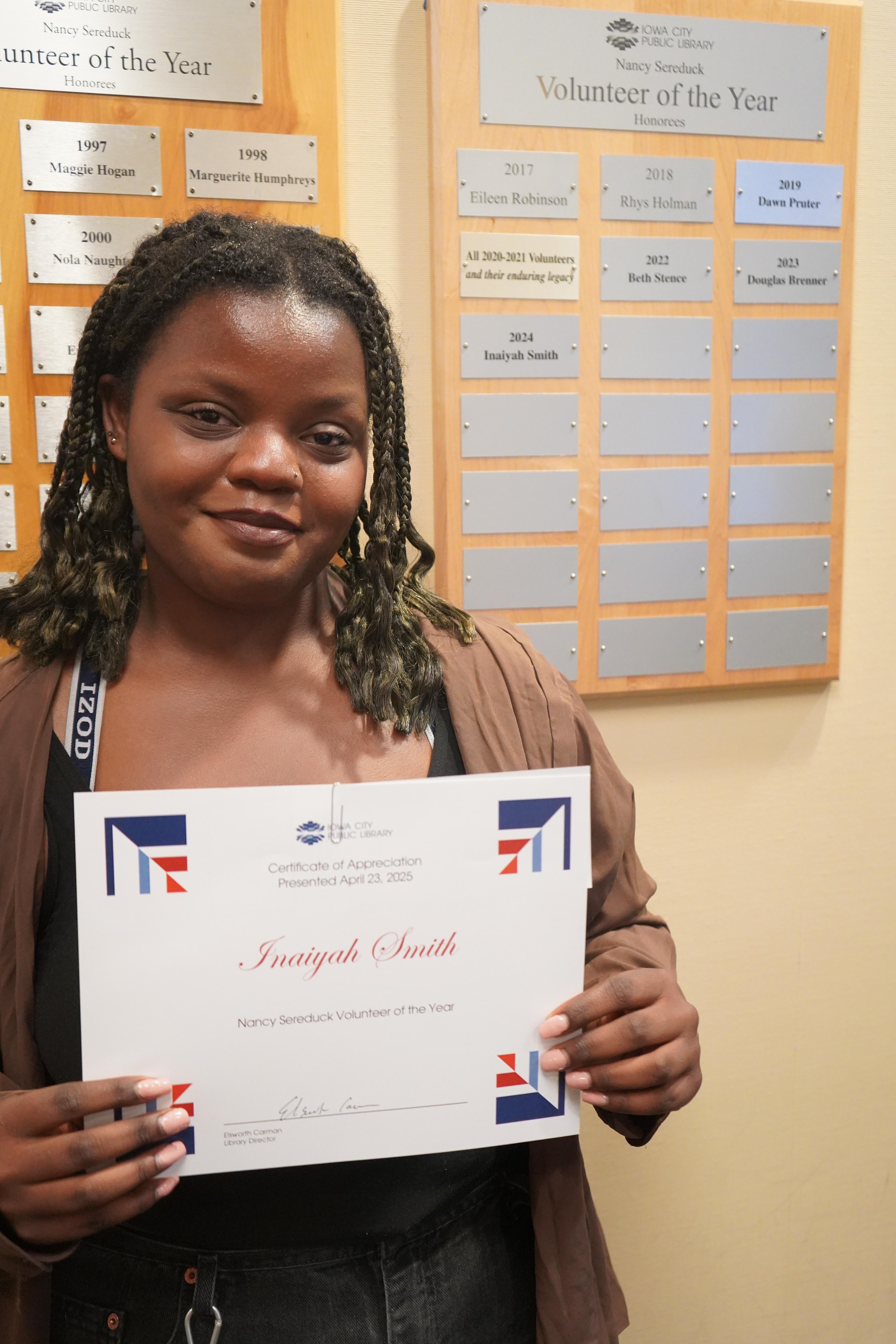  Volunteer of the Year, Inaiyah Smith