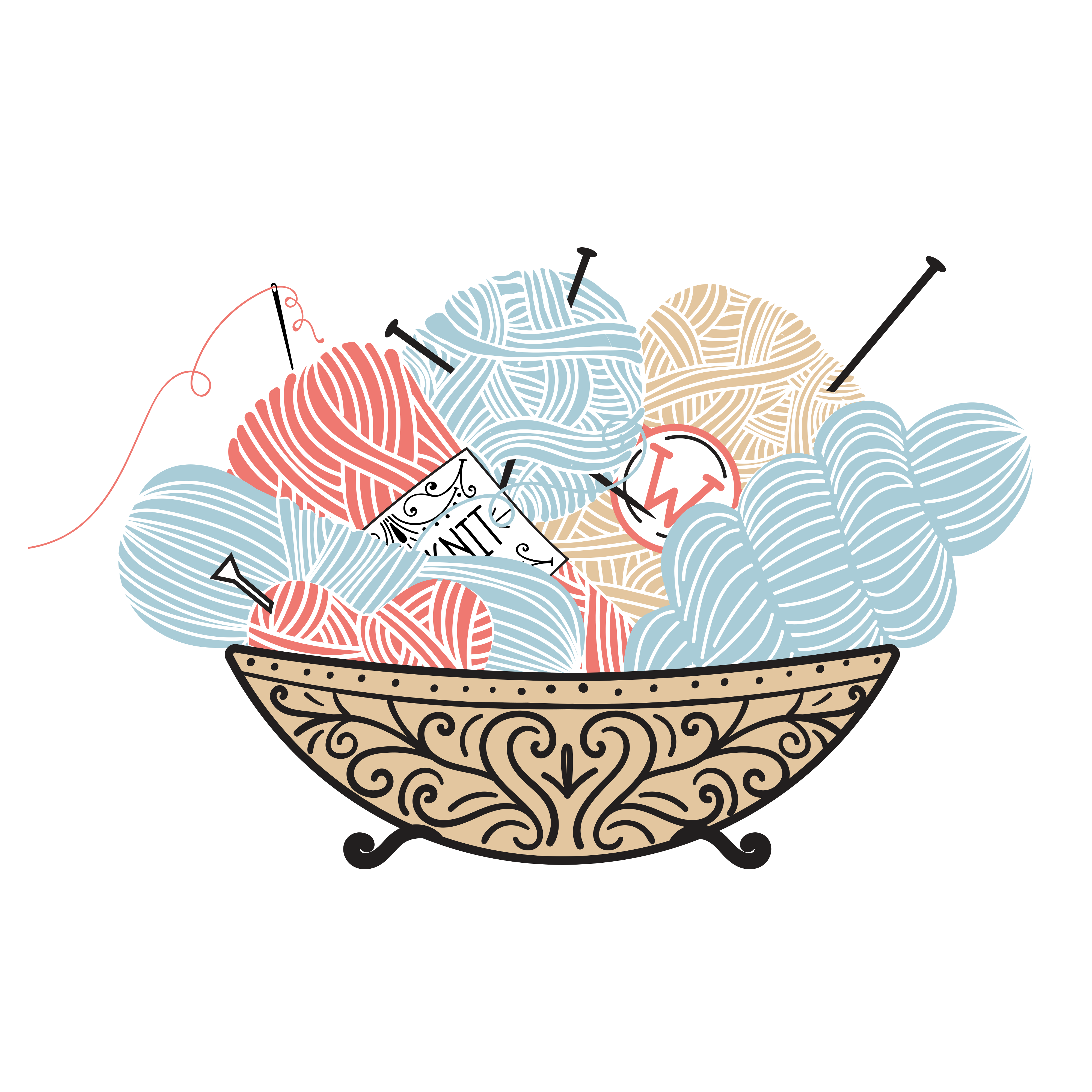 Illustration of basket of yarn