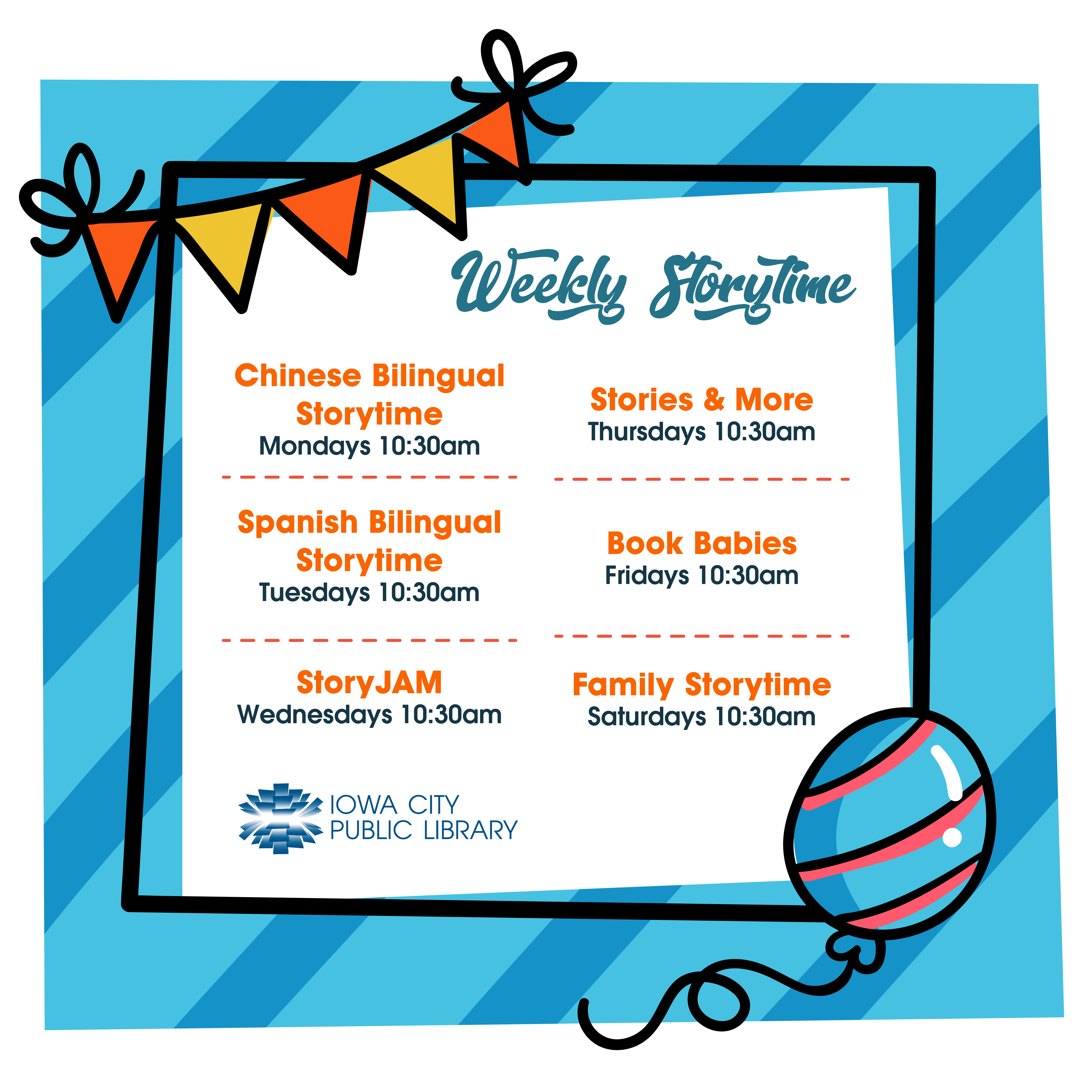 Find storytimes and more events for kids in the calendar Browse the calendar for more kids events