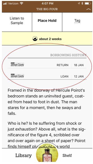 Borrowing history at the title level in Libby app by OverDrive