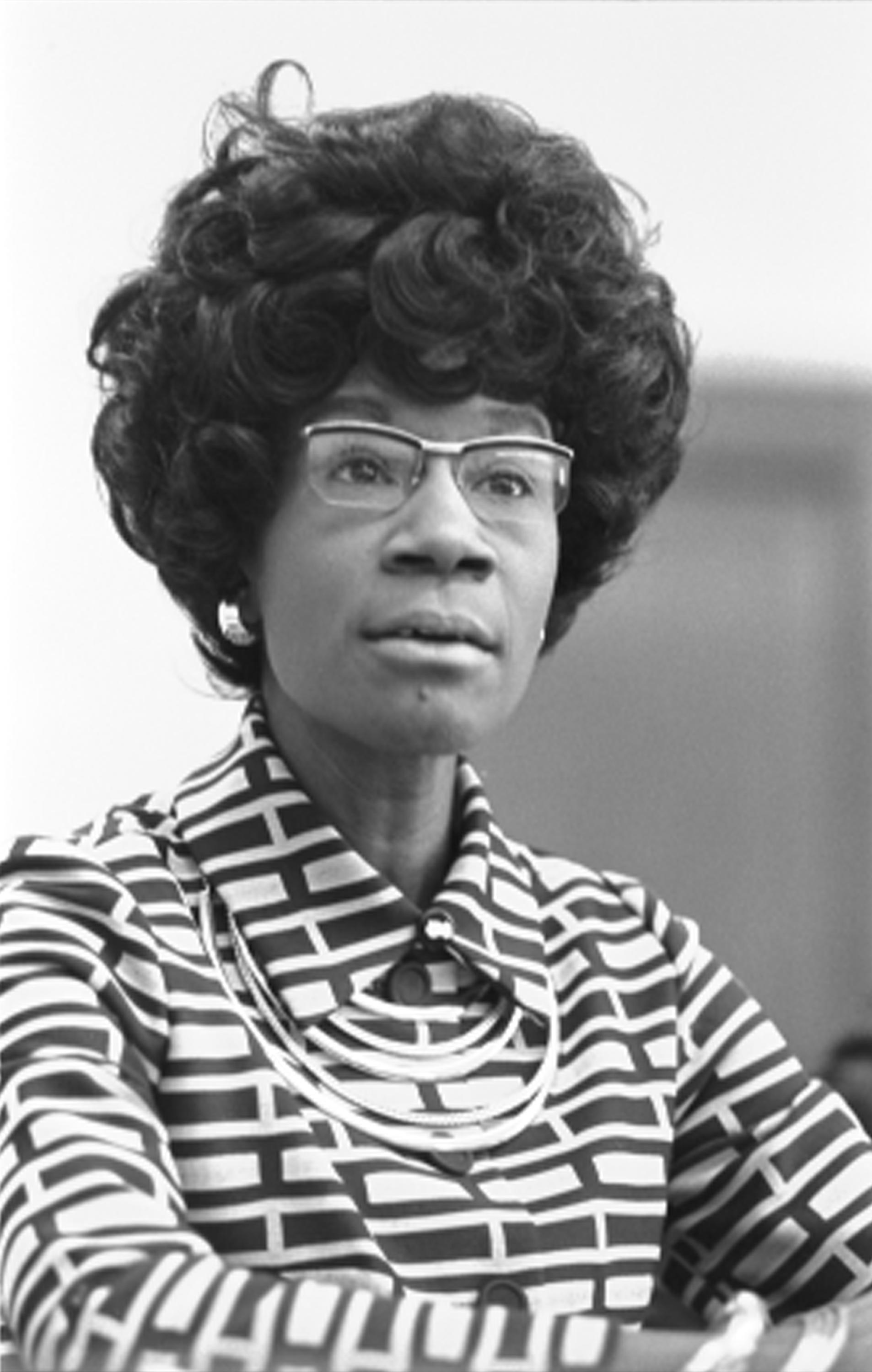 Portrait of Shirley Chisholm announcing her candidacy for presidential nomination