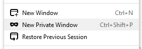 Browser settings with private window highlighted